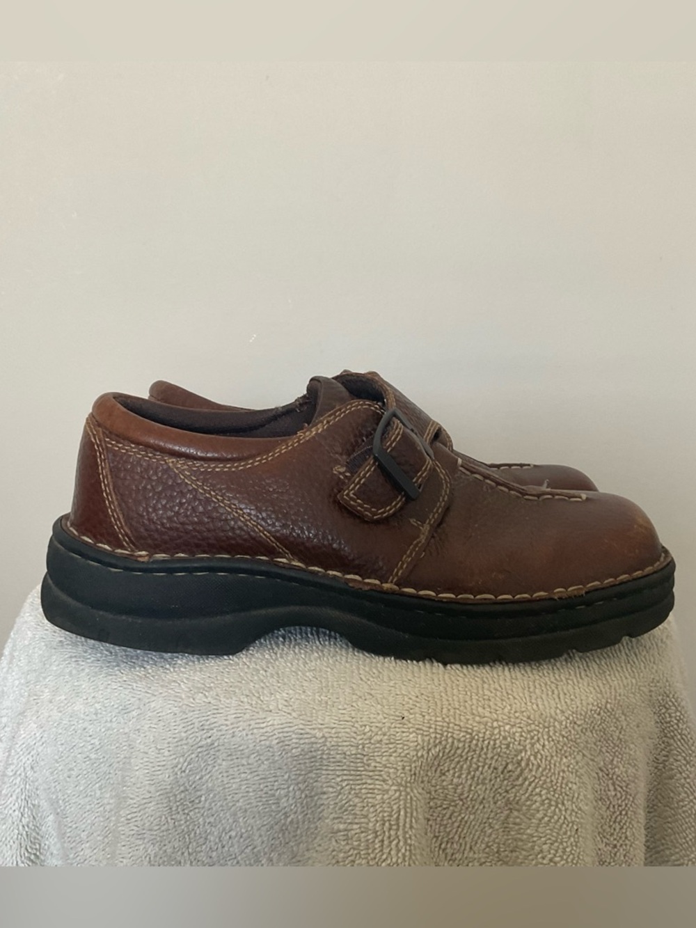 Predictions Brown Pebbled Leather Monk Strap Chunky Loafers Y2K Size 7.5